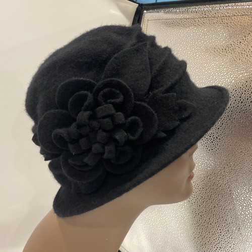 Women wool blend hat black - wool,